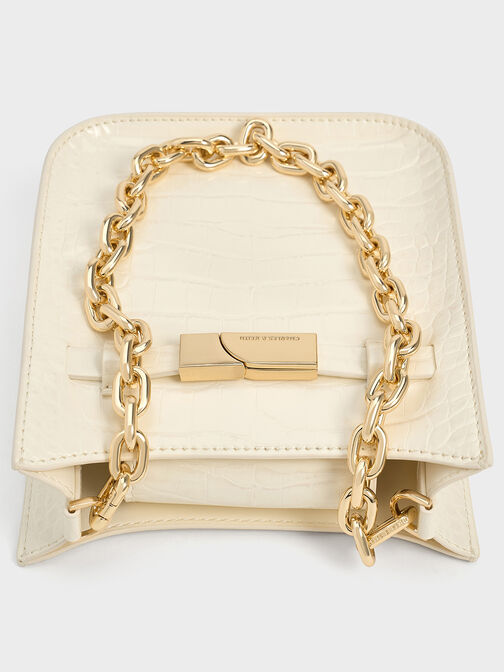 Aurelia Croc-Effect Metallic-Accent Crossbody Bag, Cream, hi-res