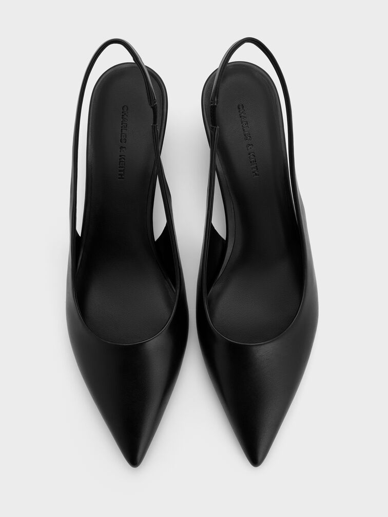 حذاء مفتوح من الخلف بكعب (بامبس) ومقدمة مدببة وكعب منحوت, أسود, hi-res