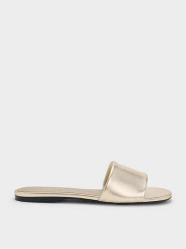 Metallic Slide Sandals, Light Gold, hi-res