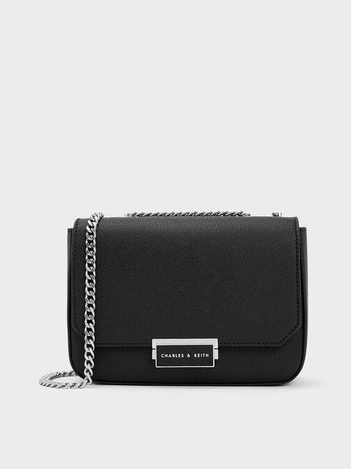 Sue Chain-Strap Shoulder Bag, Noir, hi-res
