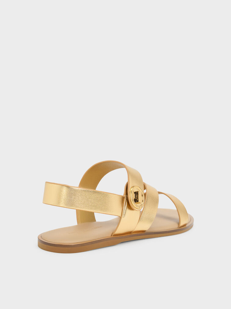 Yara Metallic Turn Lock Strappy Sandals, Gold, hi-res