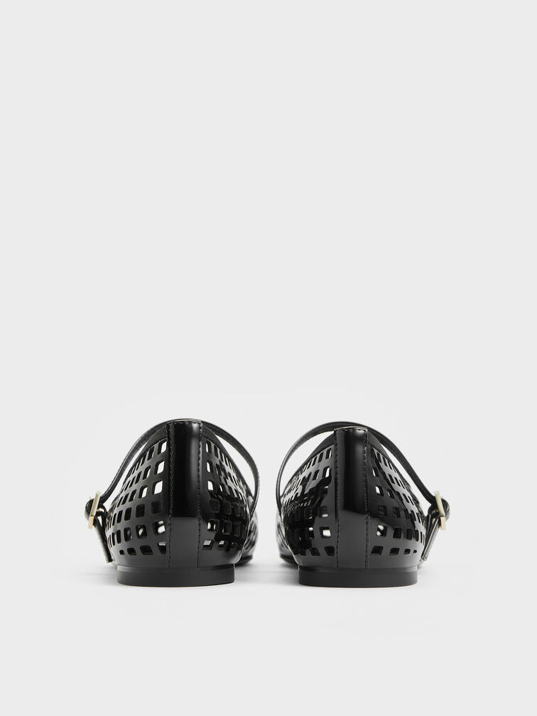 Patent Perforated Mary Jane Flats, Black Patent, hi-res