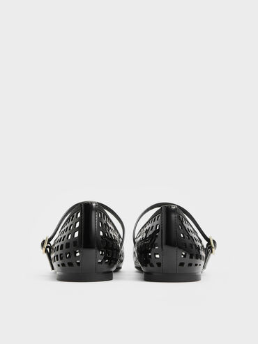 Patent Perforated Mary Jane Flats, Black Patent, hi-res