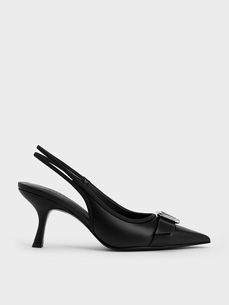 Anita Buckled Pointed-Toe Slingback Pumps, Black, hi-res