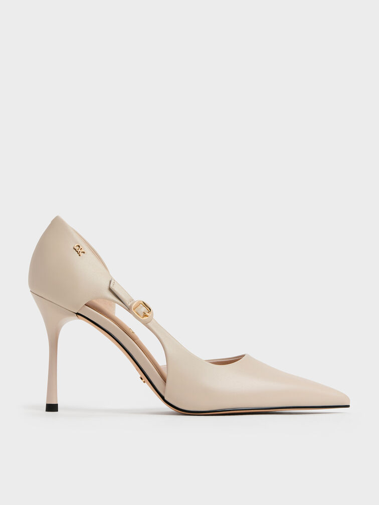 Leather Pointed D'Orsay Stilettos, Oat, hi-res