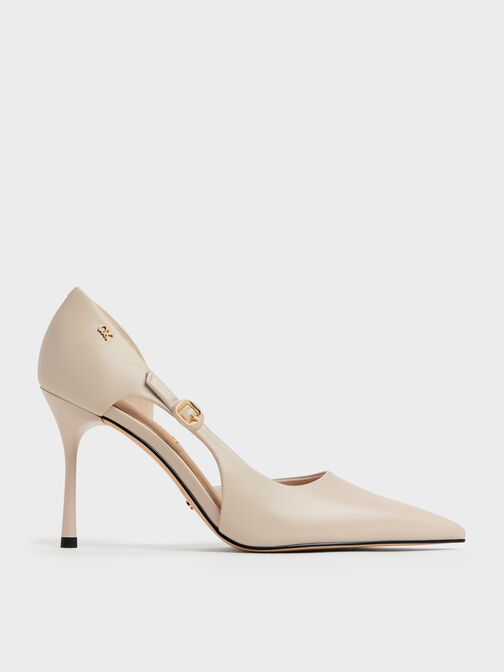 Leather Pointed D'Orsay Stilettos, Oat, hi-res