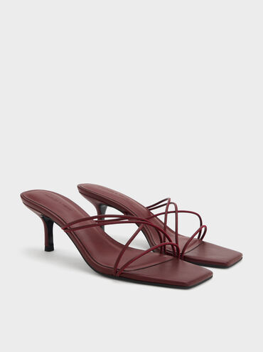 Strappy Heeled Sandals, Burgundy, hi-res