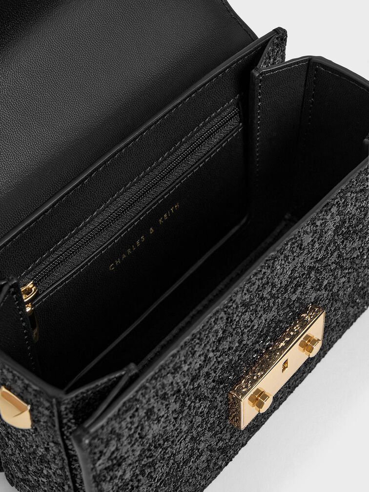 Alva Glittered Chain-Handle Bag, Black, hi-res