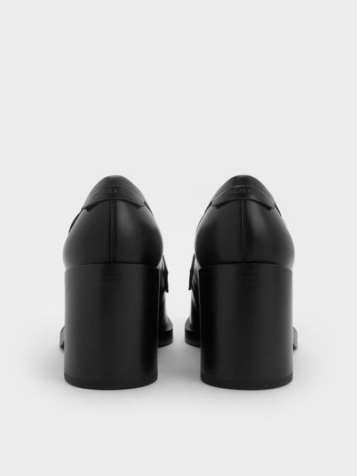 حذاء لوفر بكعب مربع بتفاصيل منسوجة وبإكسسوار معدني, أسود, hi-res