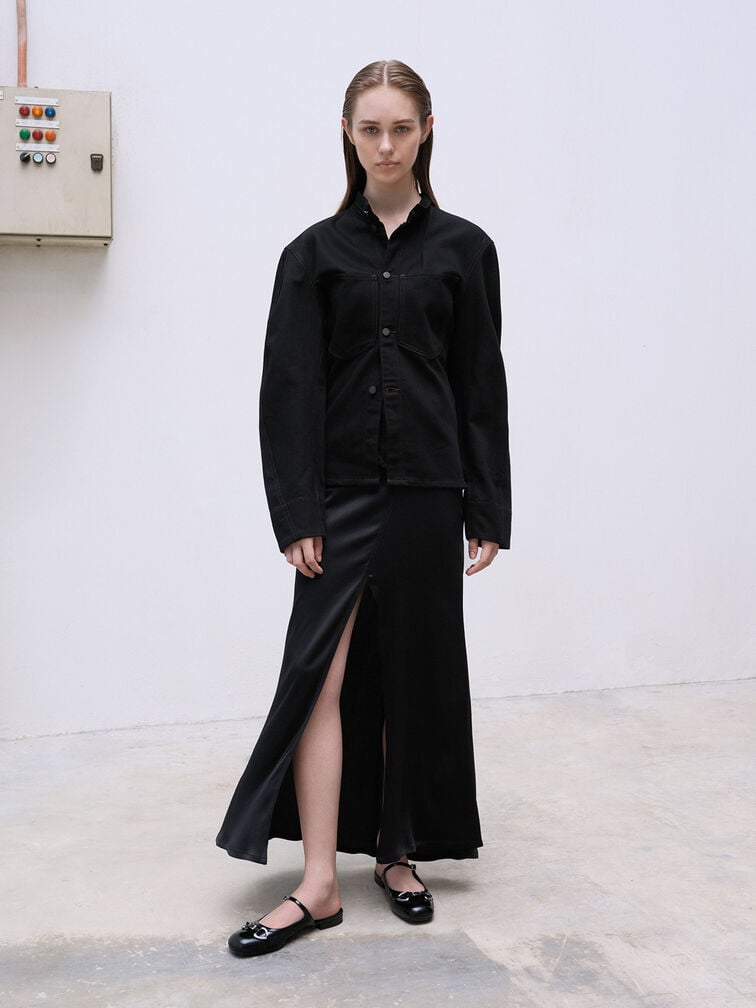 Metallic-Accent Flat Mules, Black Boxed, hi-res