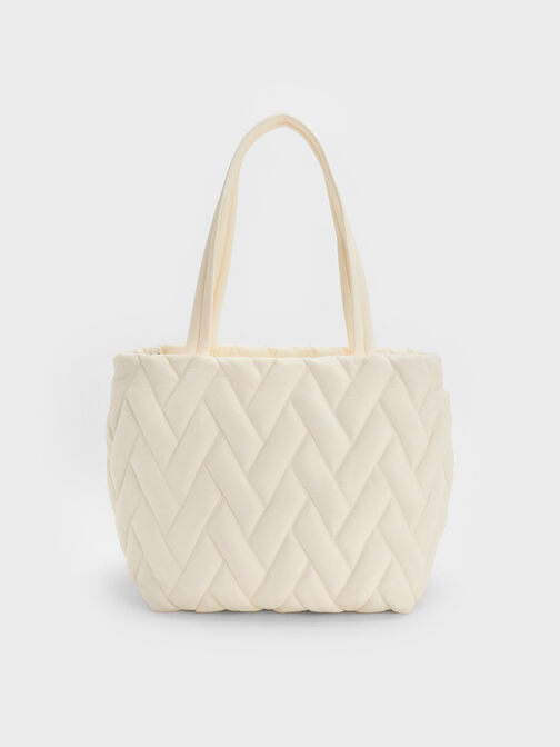 Nylon Chevron Tote Bag, Cream, hi-res