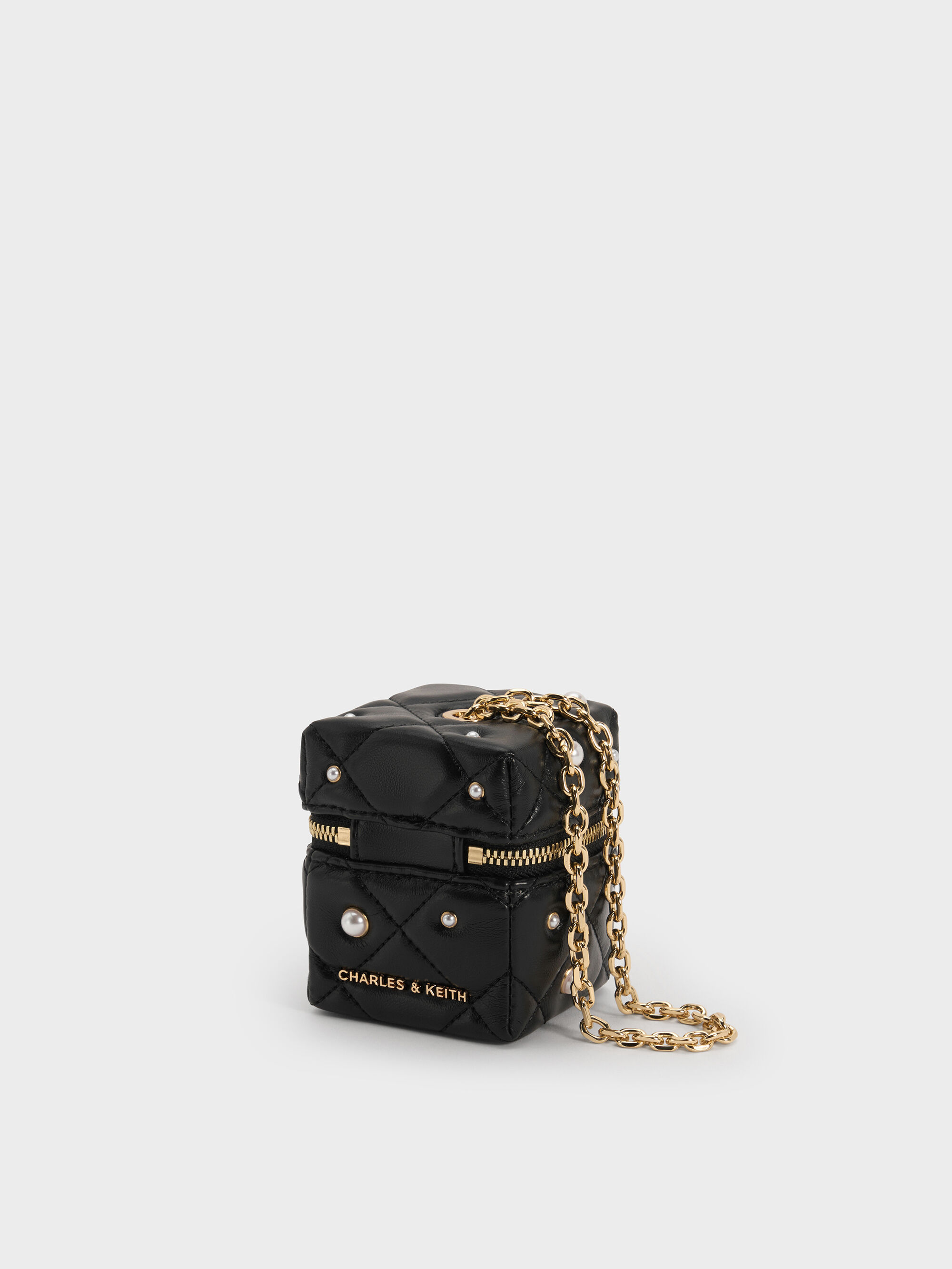 Black Janie Quilted Pearl Micro Bag - Black - CHARLES & KEITH SA