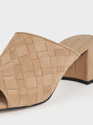 ميولز إيڤيت بكعب وتصميم متشابك من الشمواه الفاخر بمقدمة مربعة, رملي, hi-res