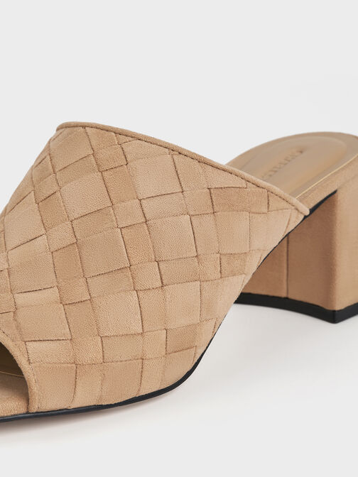 ميولز إيڤيت بكعب وتصميم متشابك من الشمواه الفاخر بمقدمة مربعة, رملي, hi-res