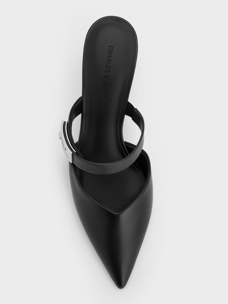 Lando Pointed-Toe Metallic-Buckle Heeled Mules, Black, hi-res