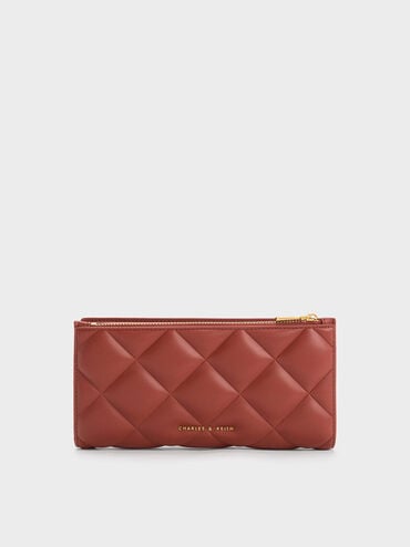 Danika Quilted Long Wallet, Brick, hi-res