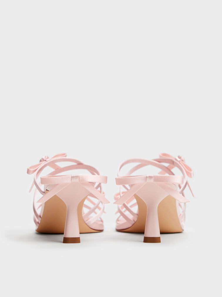 Kelis Rose-Bow Strappy Heeled Mules, Light Pink, hi-res