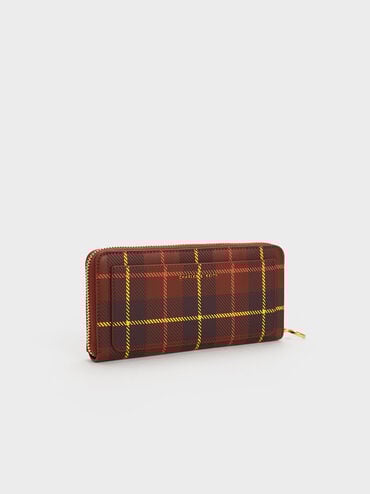Cyrus Checkered Long Wallet, Brick, hi-res