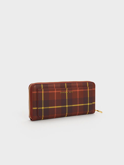 Cyrus Checkered Long Wallet, Brick, hi-res