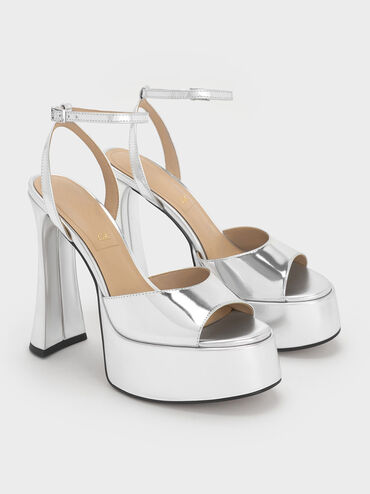 Michelle Metallic Leather Platform Sandals, Silver, hi-res