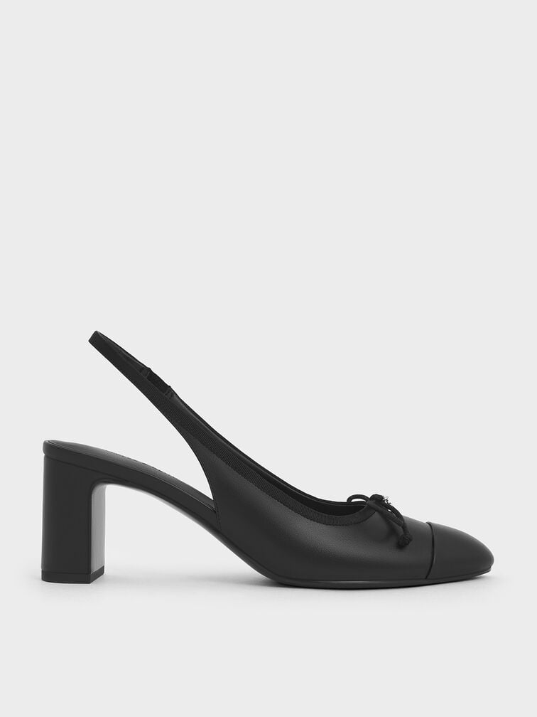 Bow Cap-Toe Slingback Pumps, Black, hi-res