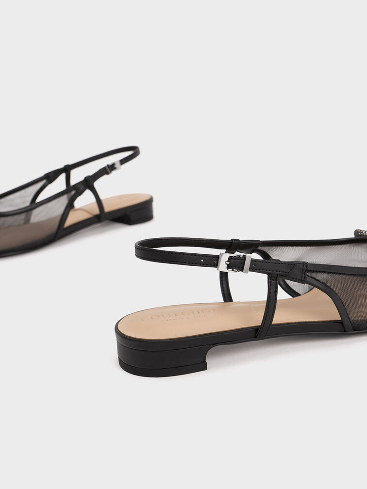 باليرينا شبكية مزينة بفيونكة بحزام خلفي, أسود, hi-res