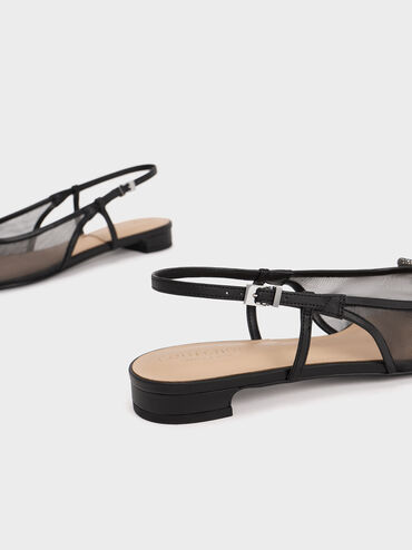 باليرينا شبكية مزينة بفيونكة بحزام خلفي, أسود, hi-res