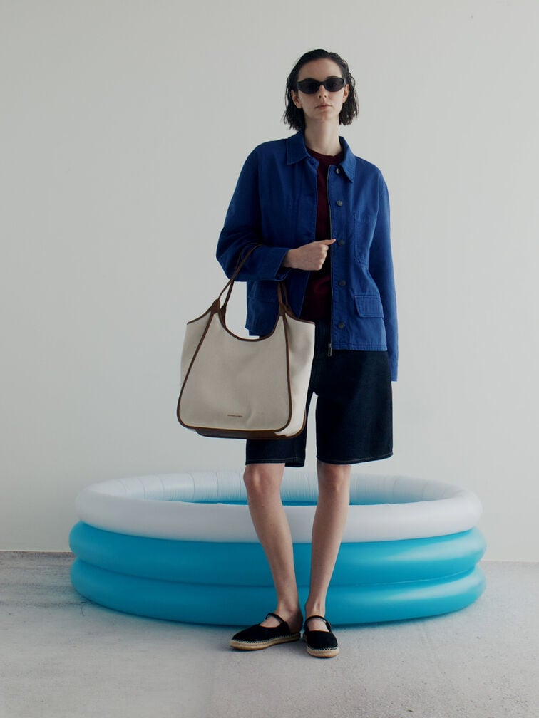 حقيبة توت سيانا القماشية بتفاصيل بارزة, رمادي مائل للبني كانفاس, hi-res