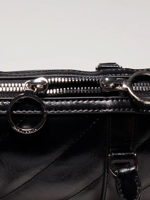 Philomena Crinkle-Effect Chain-Strap Crossbody Bag, Noir, hi-res