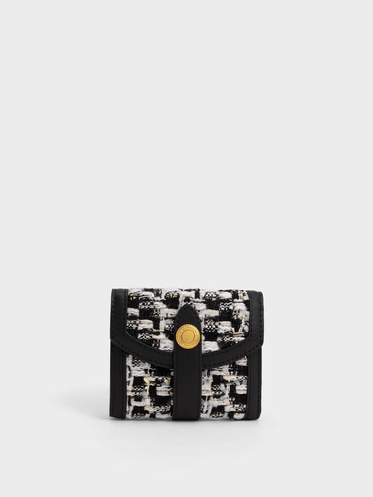 Este Belted Tweed Small Wallet, Black, hi-res