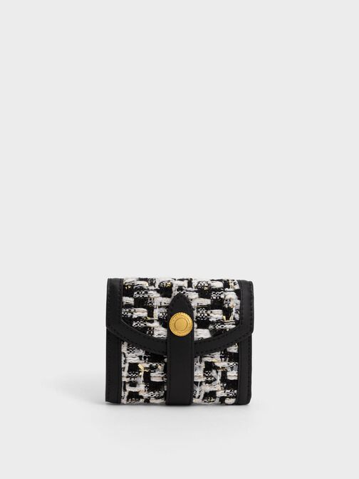 Este Belted Tweed Small Wallet, Black, hi-res