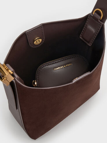 Edna Recycled Suede Bucket Bag, Espresso Brown, hi-res