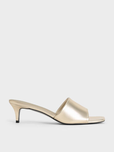 Metallic Square-Toe Kitten-Heel Mules, Light Gold, hi-res