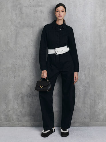 Gabine Leather Top Handle Bag, Black, hi-res