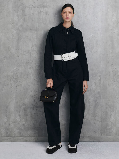 Gabine Leather Top Handle Bag, Black, hi-res