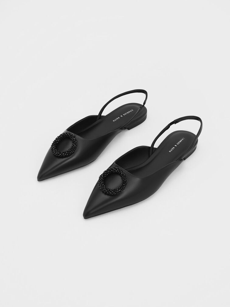 باليرينا مزينة بإكسسوار دائري خرز بحزام خلفي, أسود, hi-res