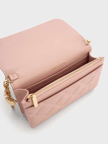 محفظة آرييتي مبطنة بتطريز مزودة بسلسلة للحمل على الكتف, وردي فاتح, hi-res