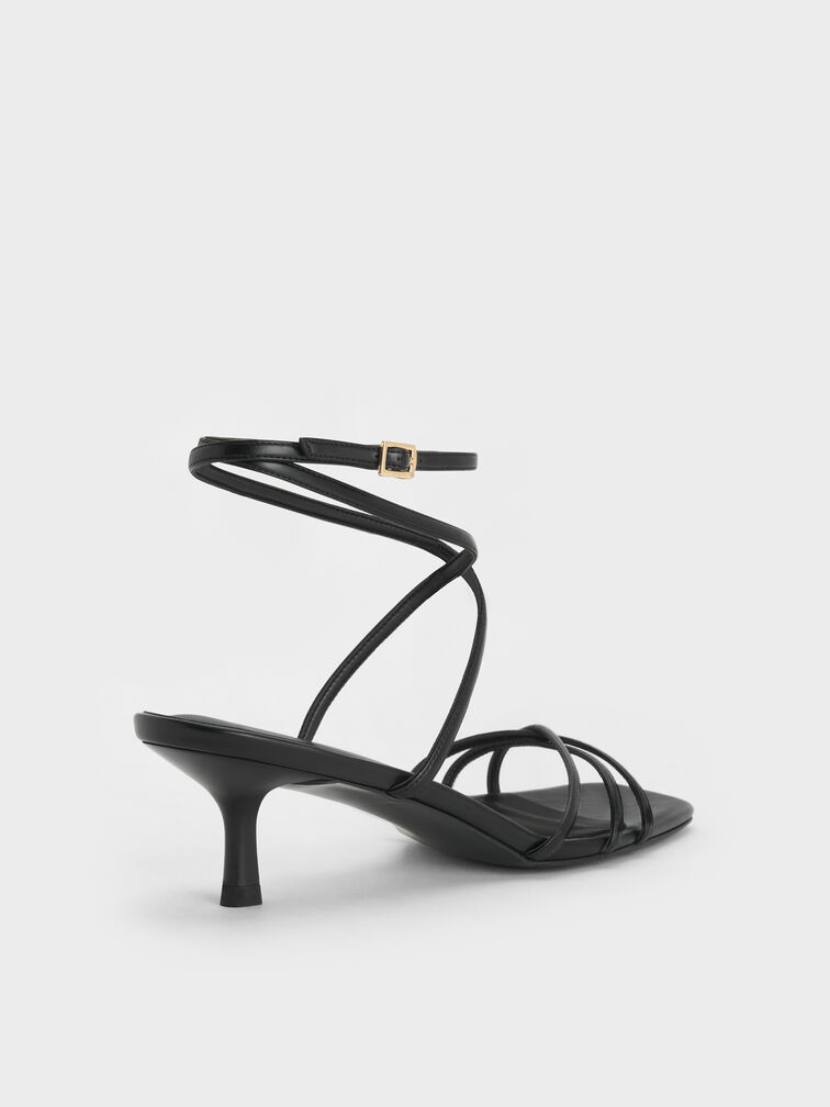 صندل بكعب صغير وأشرطة ومقدمة مربعة, أسود, hi-res