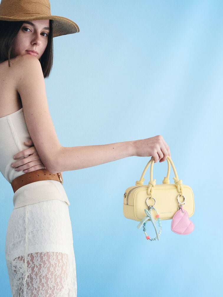 Heart Quilted Mirror Charm, Bubble Gum Pink, hi-res