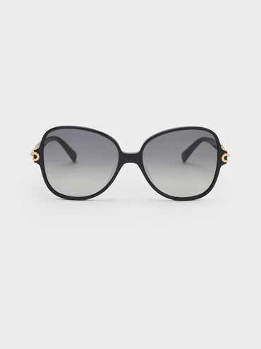 Chain-Link Oversized Butterfly Sunglasses, Black, hi-res
