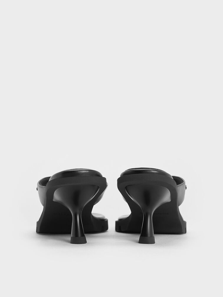 حذاء ميول بإصبع وكعب مائل وشريط أمامي على شكل V, أسود, hi-res