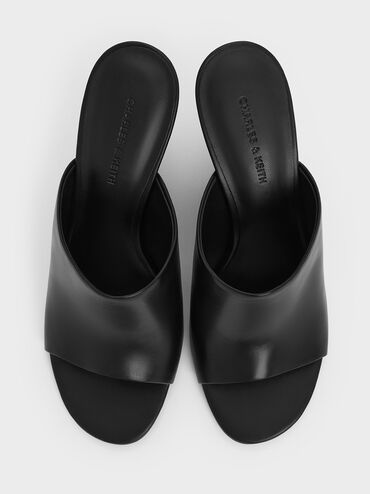 Wide-Strap Sculptural-Heel Wedges, Black, hi-res