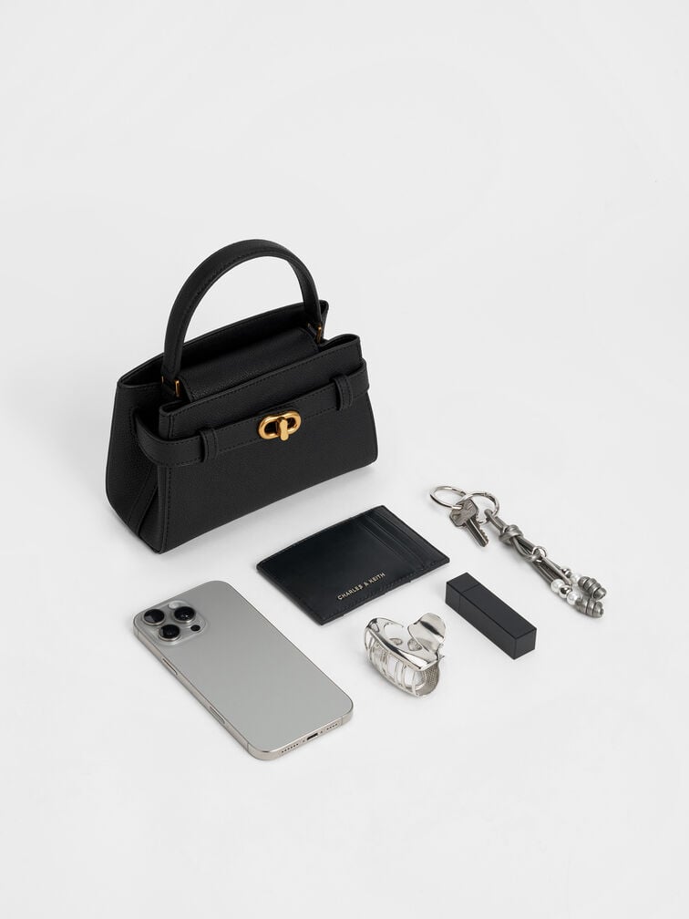 Aubrielle Metallic-Buckle Top Handle Bag, Black, hi-res