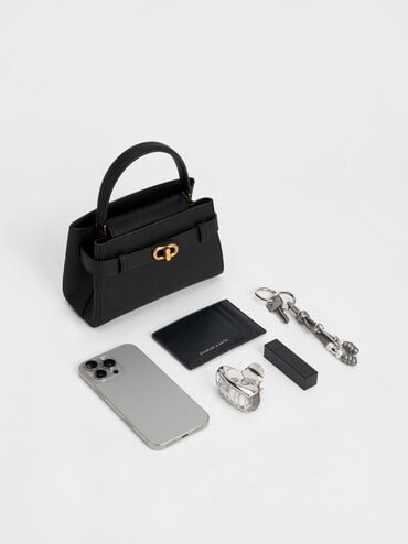 Aubrielle Metallic-Buckle Top Handle Bag, Black, hi-res