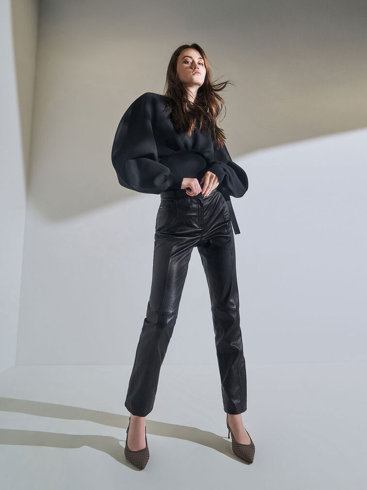 Woven Slingback Pumps, Brown, hi-res