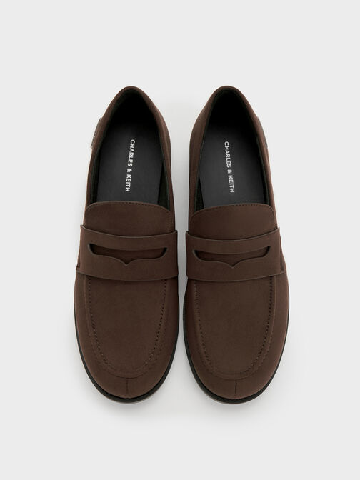 Arven Faux Suede Penny Loafers, Dark Brown Textured, hi-res