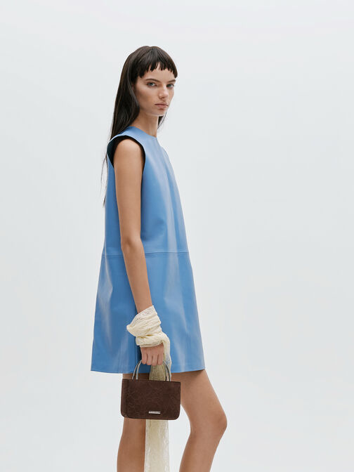 Jennis Lace & Satin Top Handle Bag, Dark Brown Textured, hi-res