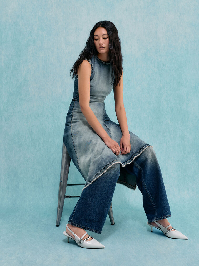 Georgie Chain Slingback Kitten Heels, Light Grey, hi-res