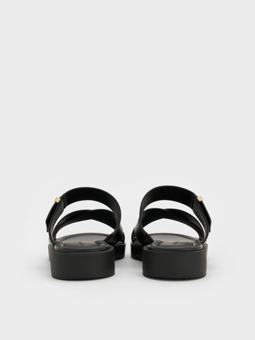 Metallic-Accent Crossover-Strap Slide Sandals, Black, hi-res