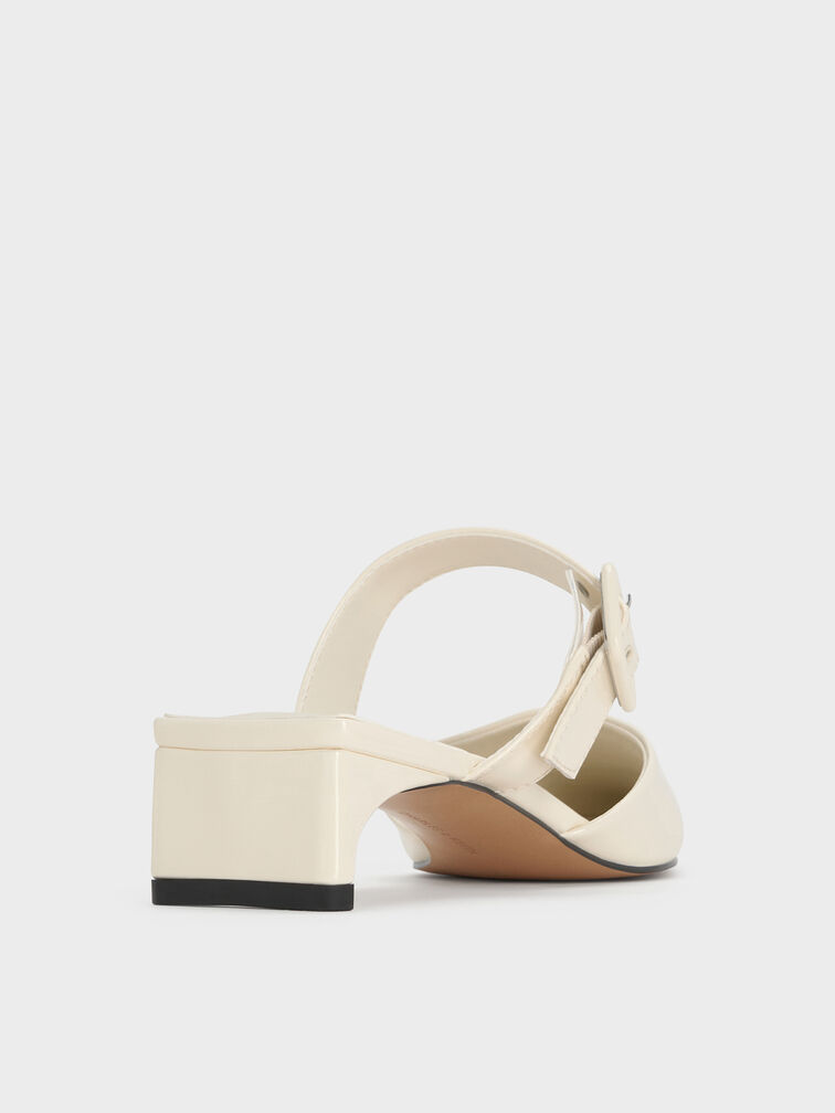 Patent Buckle-Strap Heeled Mules, Butter, hi-res